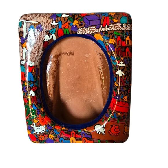 Mexican Folk Art Pottery Colorful Hand-Painted Ceramic Frame - Picture 1 of 8